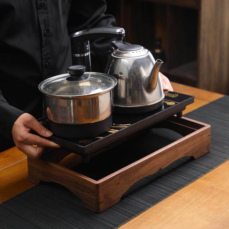 北美黑胡桃木电茶炉底座茶炉台面框架电磁炉实木边框炉架茶桌专用