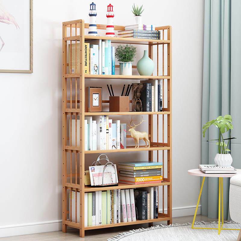楠竹简易书架落地儿童学生卧室书柜多层书房家用收纳架组装置物架