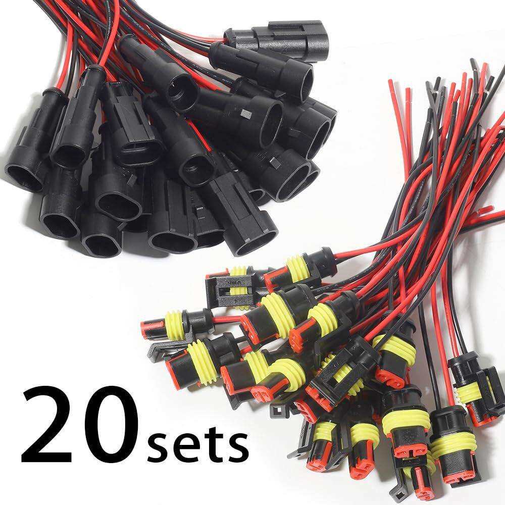 跨境40PCS盒装 2Pin线束连接器防水汽车快速接线端子16-20AWG