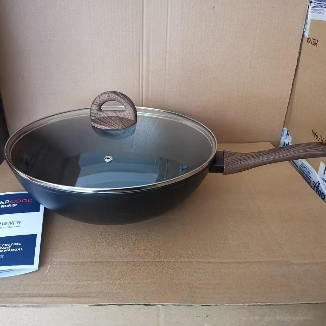 Amercook炒锅外贸出欧深煎锅食品级丝印大底煎炸炖煮蒸焖炒不粘锅