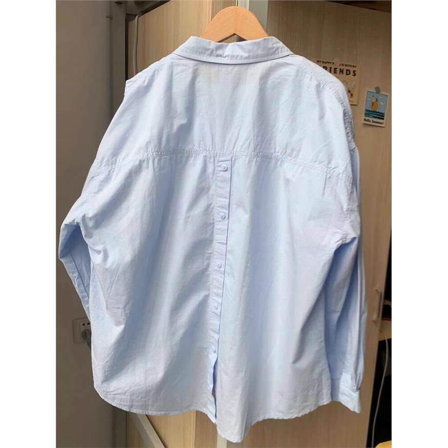 法式蓝色防晒衬衫女夏季薄款小个子宽松长袖衬衣外套休闲韩系上衣