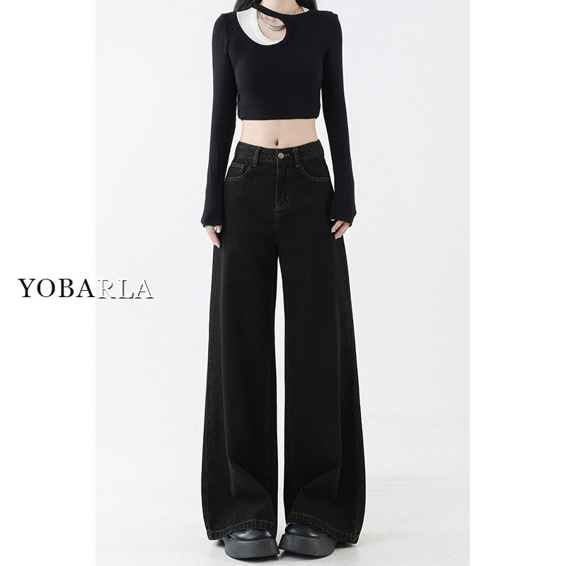 黑色阔腿牛仔裤女夏季新款大尺码胖mm宽松显瘦梨形身材高腰直筒裤