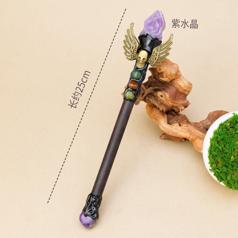 水晶原石权杖天然水晶半宝石打磨雕刻小火炬魔法棒家居节日装饰品
