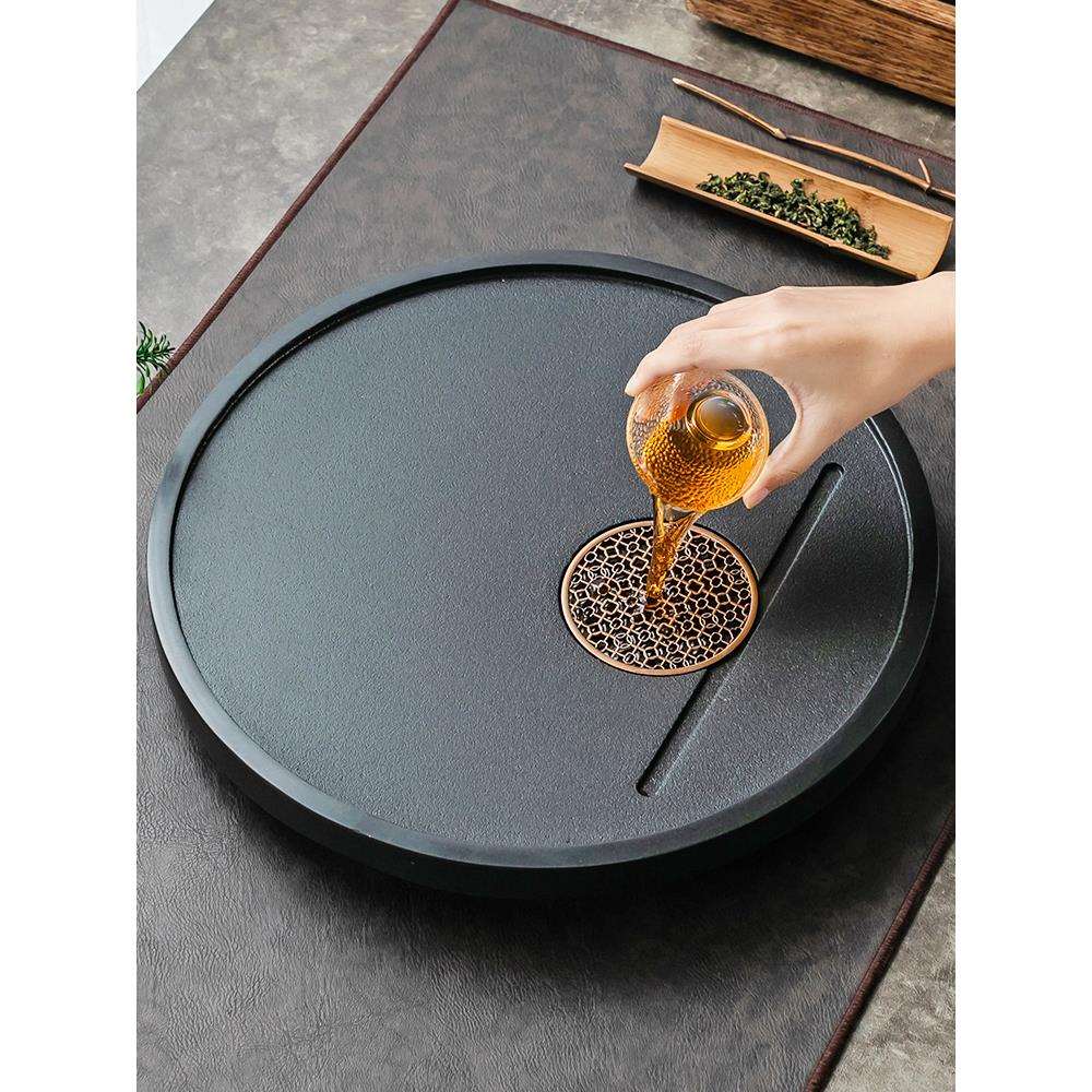 天然整块乌金石小茶盘中式方形圆形排水简约家用石头家用茶海茶台