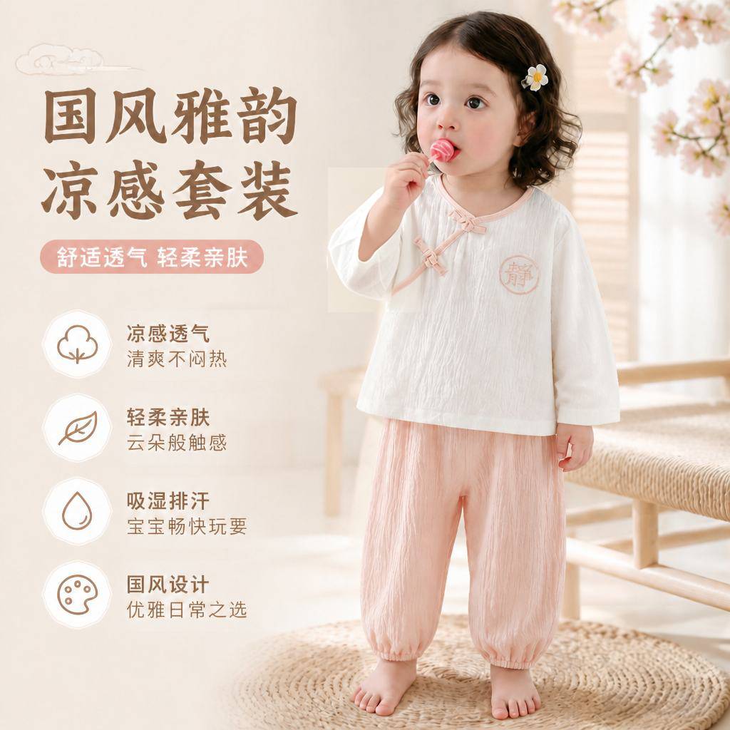 汉服儿童套装女宝宝春秋男两件套2026新款棉新生儿衣服薄款夏装