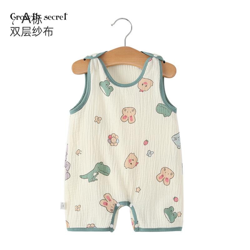 婴儿夏季衣服a类纯棉纱布夏天新生儿衣服背心哈衣宝宝吊带连体衣