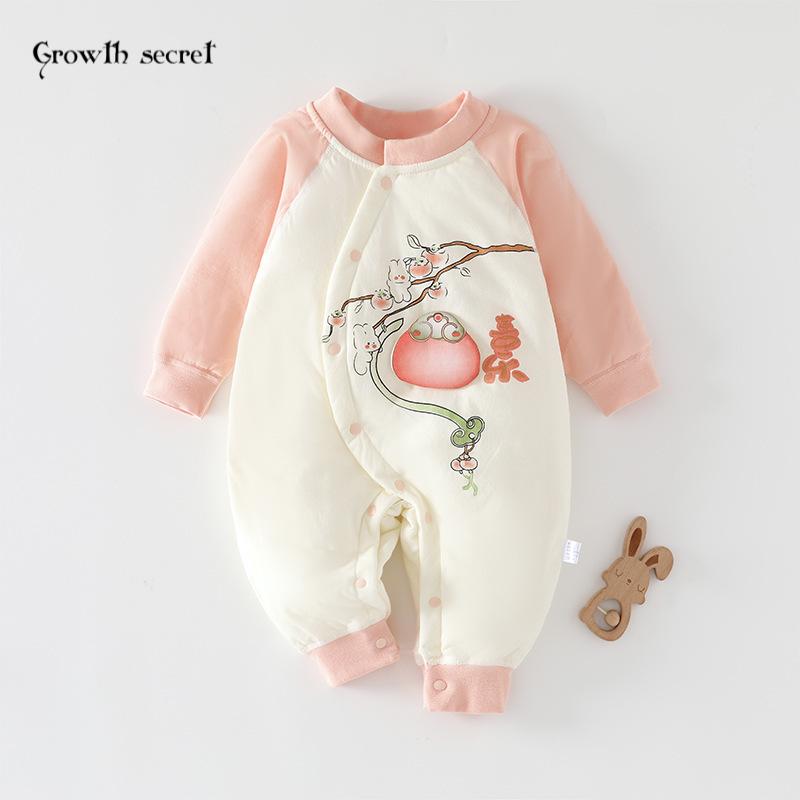 秋冬婴儿连体棉袄40g加厚夹棉新生儿棉服可爱卡通宝宝棉服外穿