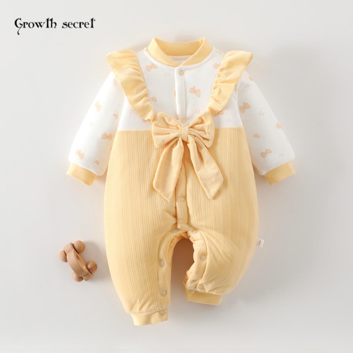 婴儿春装连体衣新生儿春秋冬季薄棉哈衣夹棉衣服女宝宝棉外出服