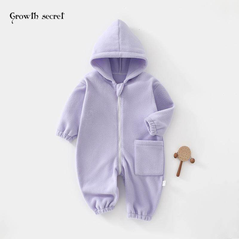 婴儿外套连帽外出服宝宝复合加绒外穿连体衣秋冬爬服儿童防风哈衣