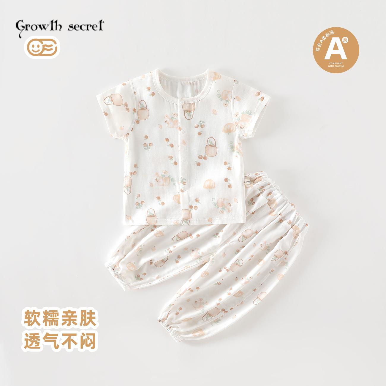 婴儿夏季套装竹纤维纱布薄款宝宝短袖长裤空调服透气家居服睡衣