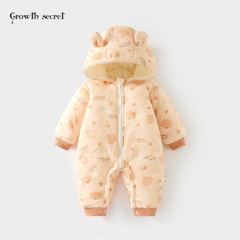 婴儿加棉外出服宝宝夹棉外穿连体衣秋冬加厚爬服儿童连帽防风棉衣