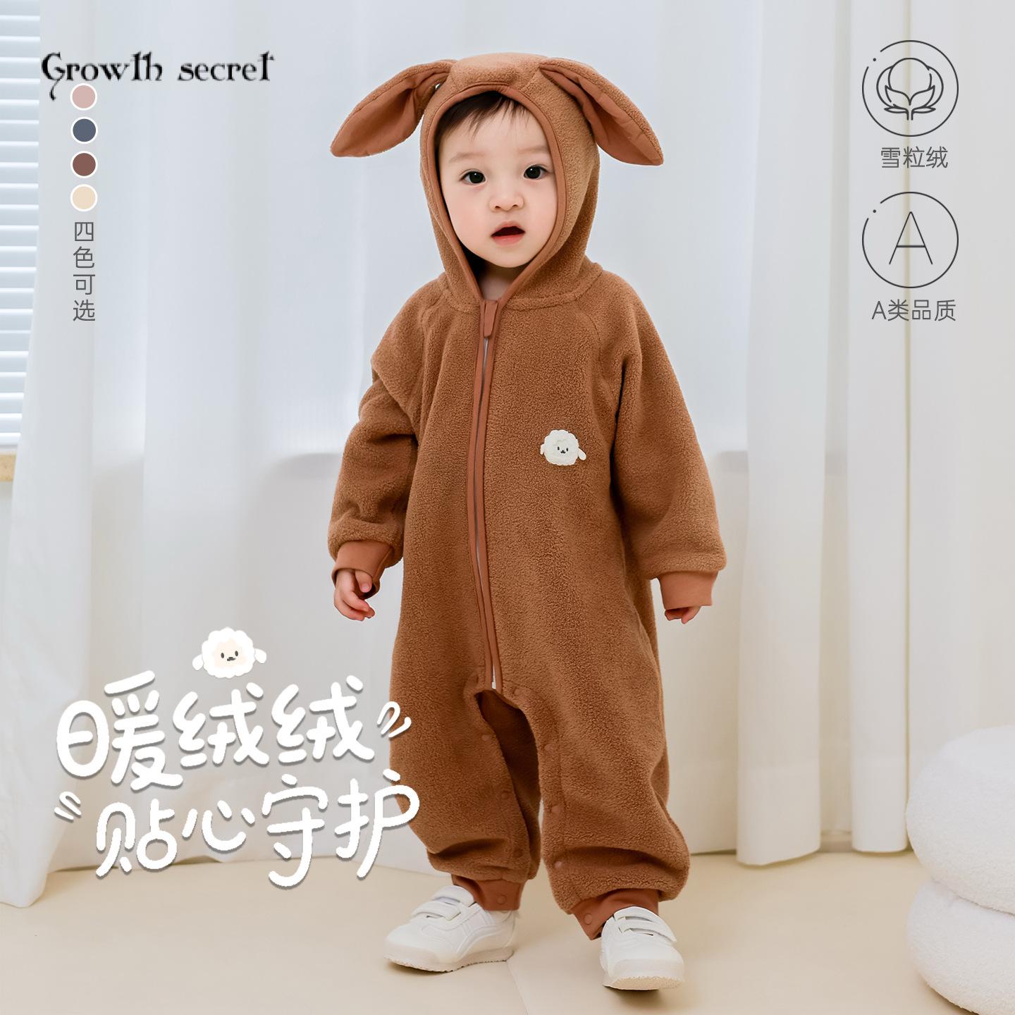 婴儿衣服秋冬季连帽连体衣男女宝宝兔耳朵哈衣保暖家居服外出爬服