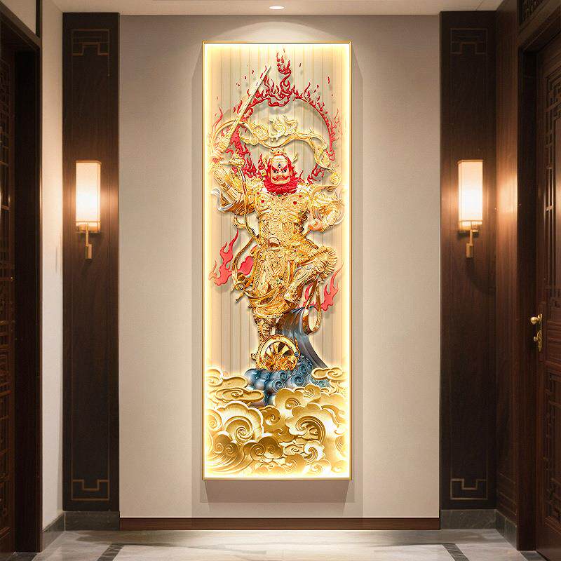 都天纠察大灵官画像装饰挂画护法镇山王灵官神像道家供奉带灯壁画