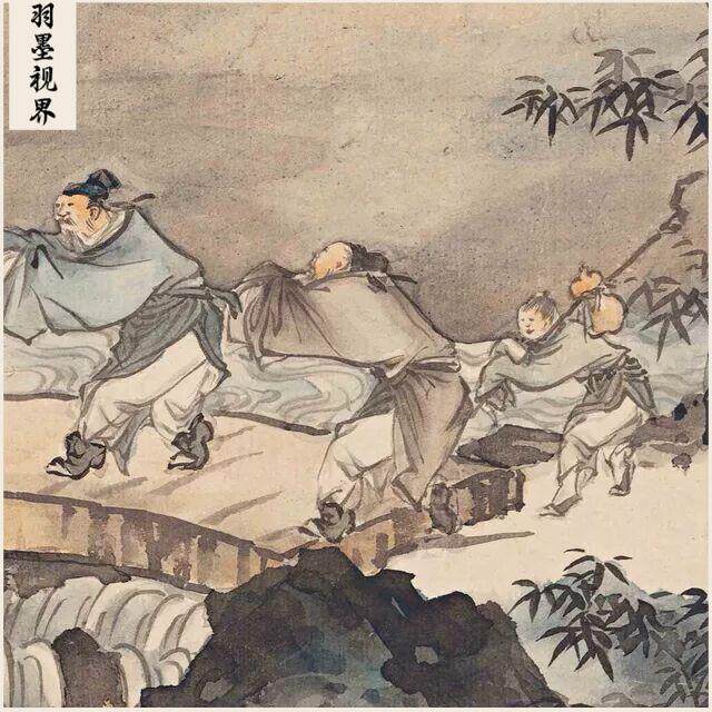 陈少梅 临南宋马远踏歌图纸本国画山水画高清数字微喷复制临摹