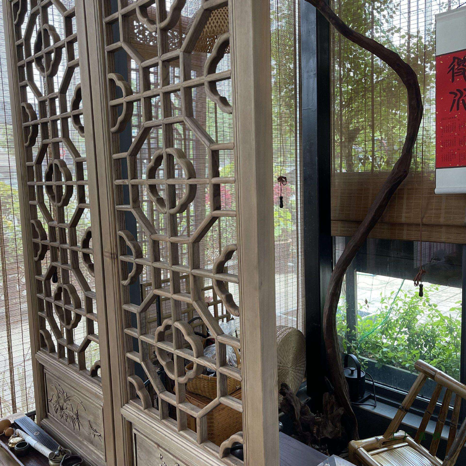 中式做旧屏风客厅实木隔断装饰可折叠移动仿古花格屏风办公室玄关