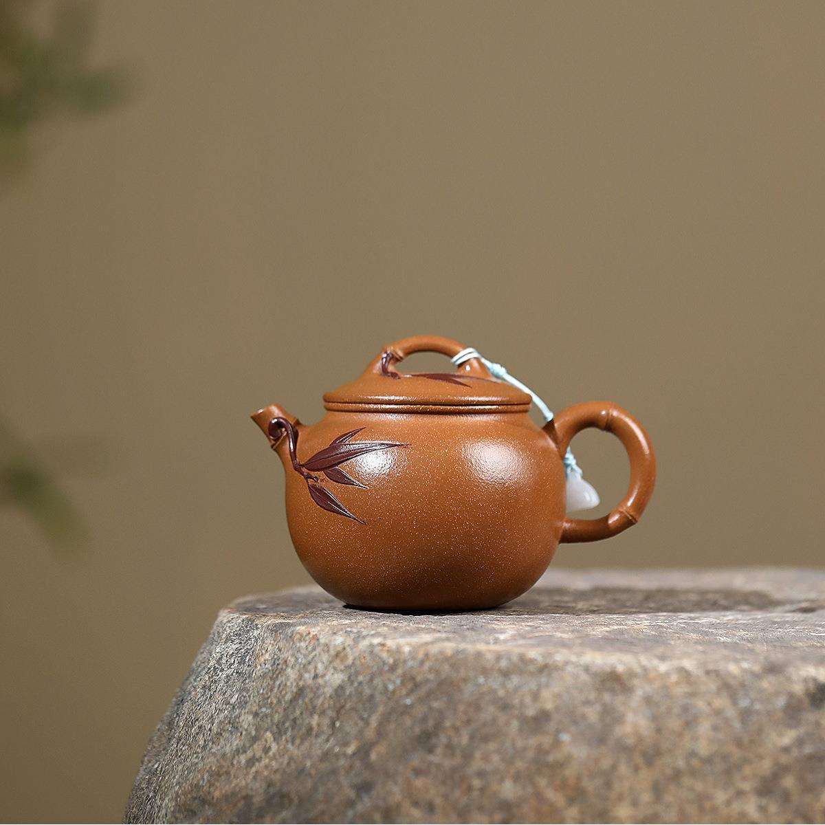 宜兴紫砂壶匠人手工制作原矿降坡泥竹墩壶家用茶具泡茶壶产地直销