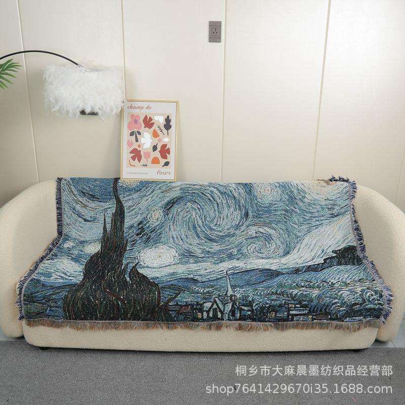 梵高星夜星空挂毯装饰毯沙发毯盖毯床毯毛毯针织地毯
