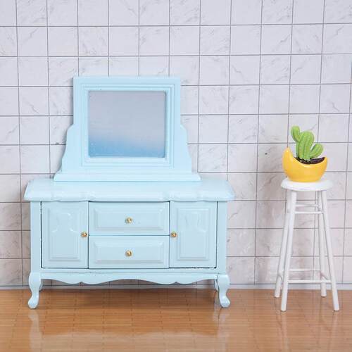 迷你家具模型1:12娃娃屋dollhosue微缩场景摆件 带镜梳妆柜工艺品