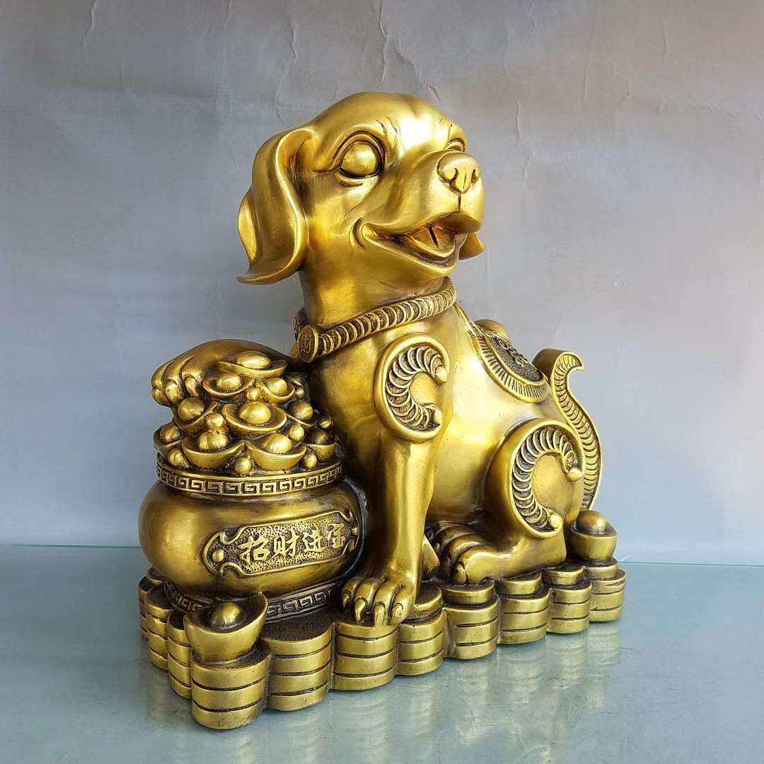 铜狗摆件纯铜聚宝盆狗生肖狗钱袋狗家用办公室装饰狗年吉祥金钱狗