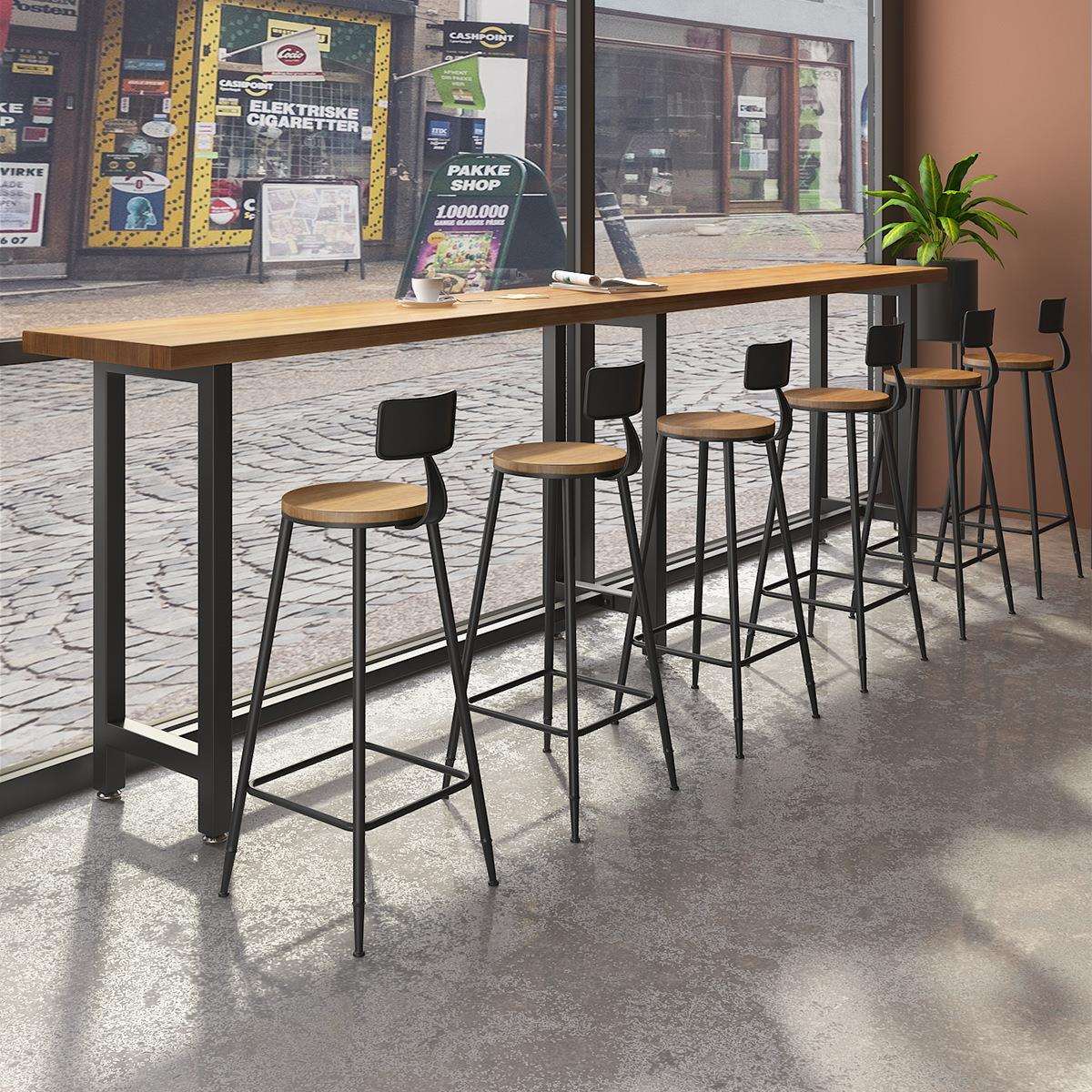 现代吧台桌椅组合商用实木餐厅奶茶店咖啡厅长条桌高脚靠墙窄桌子