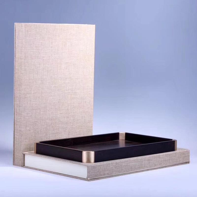 紫光檀嵌铜茶托盘 日式木盘 长方形端菜餐盘送礼佳品