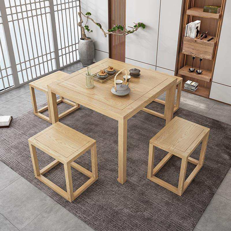 新中式实木八仙桌古韵茶室棋牌室品茶正方形桌椅组合家用原木餐桌