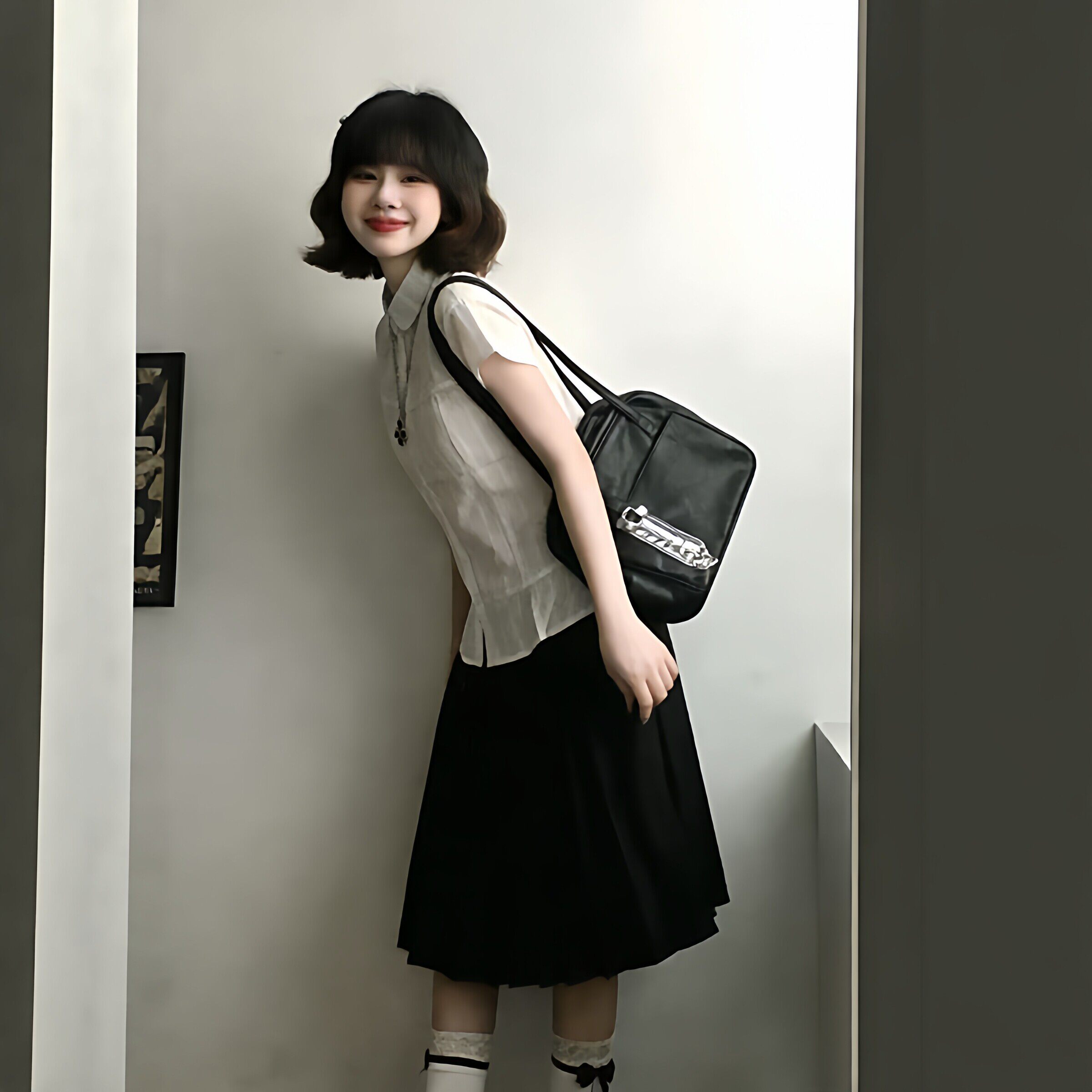 日系学院风休闲运动服套装女夏季收腰短袖衬衫百褶中裙甜妹两件套