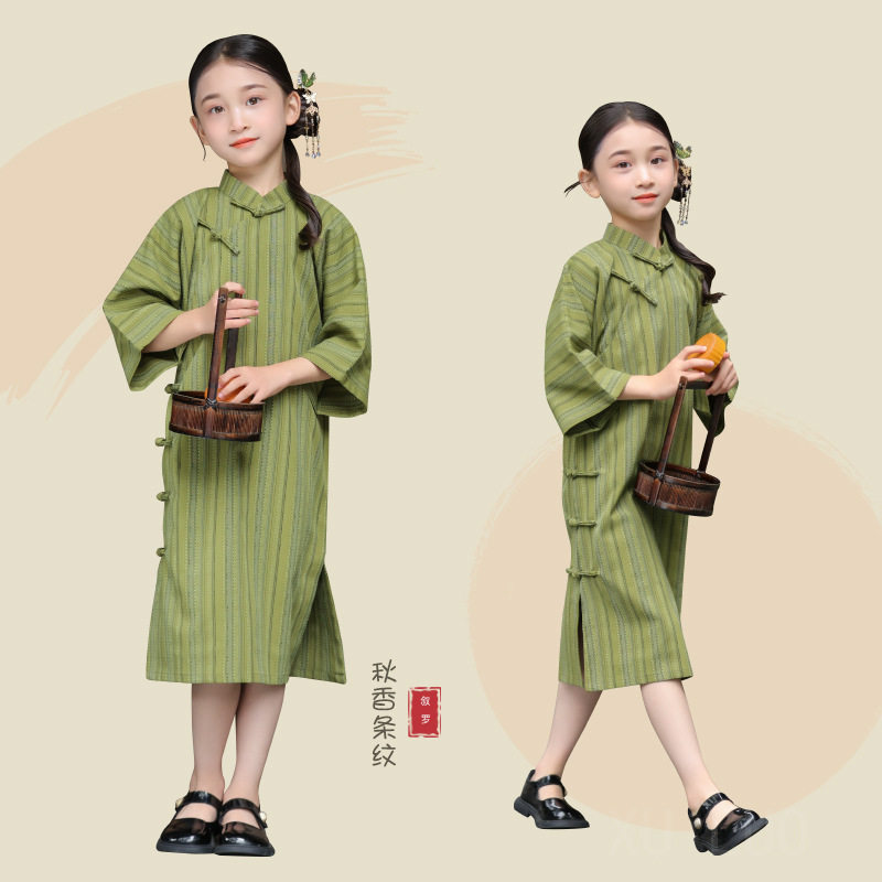 2026新款女童小旗袍汉服儿童气质初秋旗袍国风女孩子9分袖新中式
