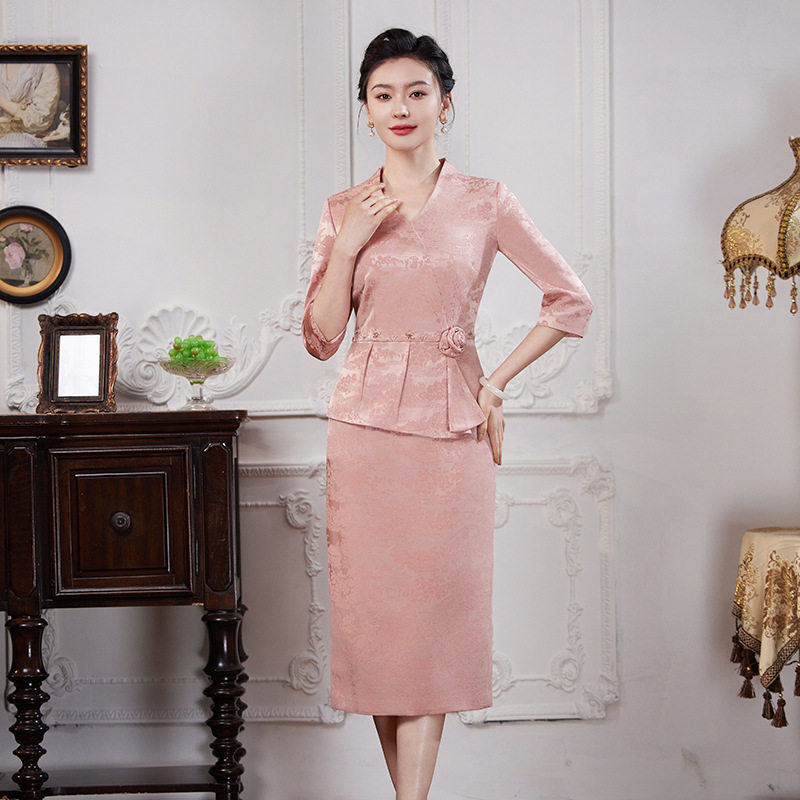 2026新款婚宴装半袖旗袍春季连衣裙高端妈妈装假两件礼服女高