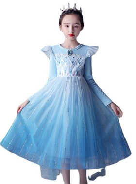 2026新款儿童裙子公主裙长袖冰雪女的爱莎小孩童装百搭款礼服裙
