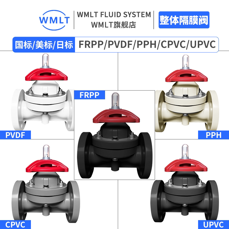 微米整体法兰式隔膜阀FPRR/PVDF/PPH/CPVC/UPVC截止阀流量水调节