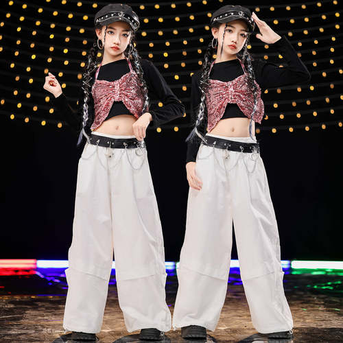 2026新款爵士舞女童嘻哈服装酷帅女孩街舞走秀套装时髦女团个性穿