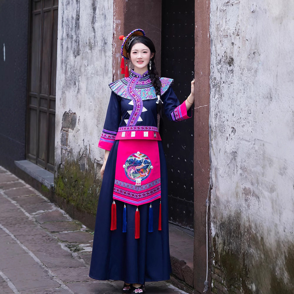 2026新款毛南族成人服装女表演服花竹帽广西少数民族传统服饰旅拍