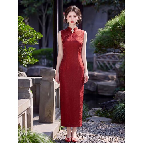 2026新款红色旗袍敬酒服订婚礼服新中式高端提花日常可穿连衣裙女