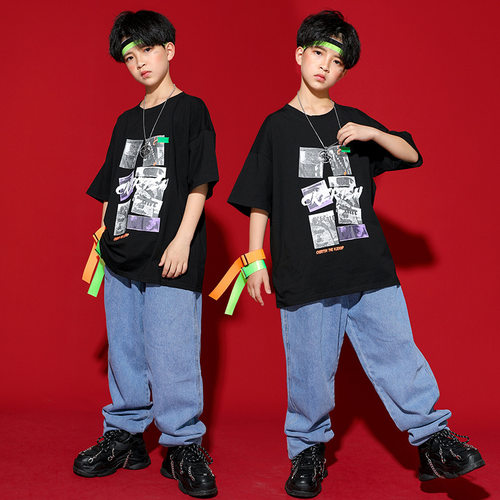 2026新款儿童街舞服男童少儿嘻哈hiphop演出服牛仔裤爵士舞