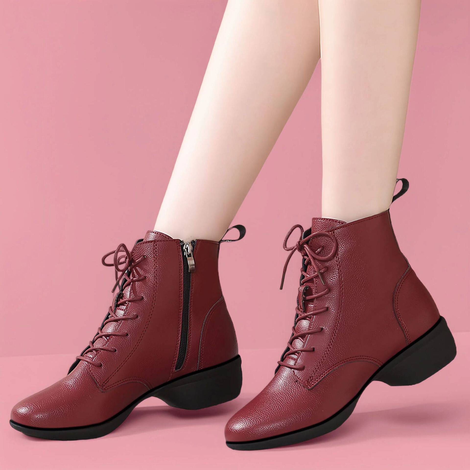 2026新款白色真皮舞蹈鞋女软底外穿春秋中高跟广场舞鞋国标水兵舞