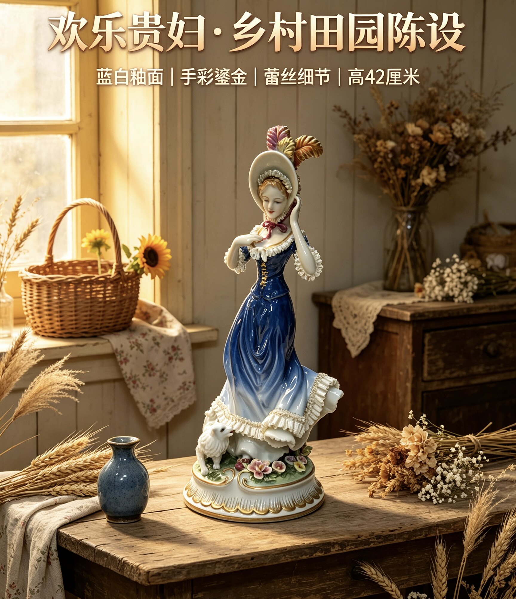 陶瓷摆件&bull;欢乐贵妇&bull;瓷偶 高42厘米 通配六大装修风格 中古瓷器