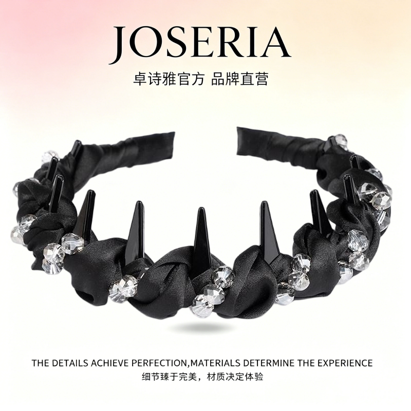 卓诗雅高级感缎面打结水晶发箍女士带齿防滑头箍优雅日常外戴发饰