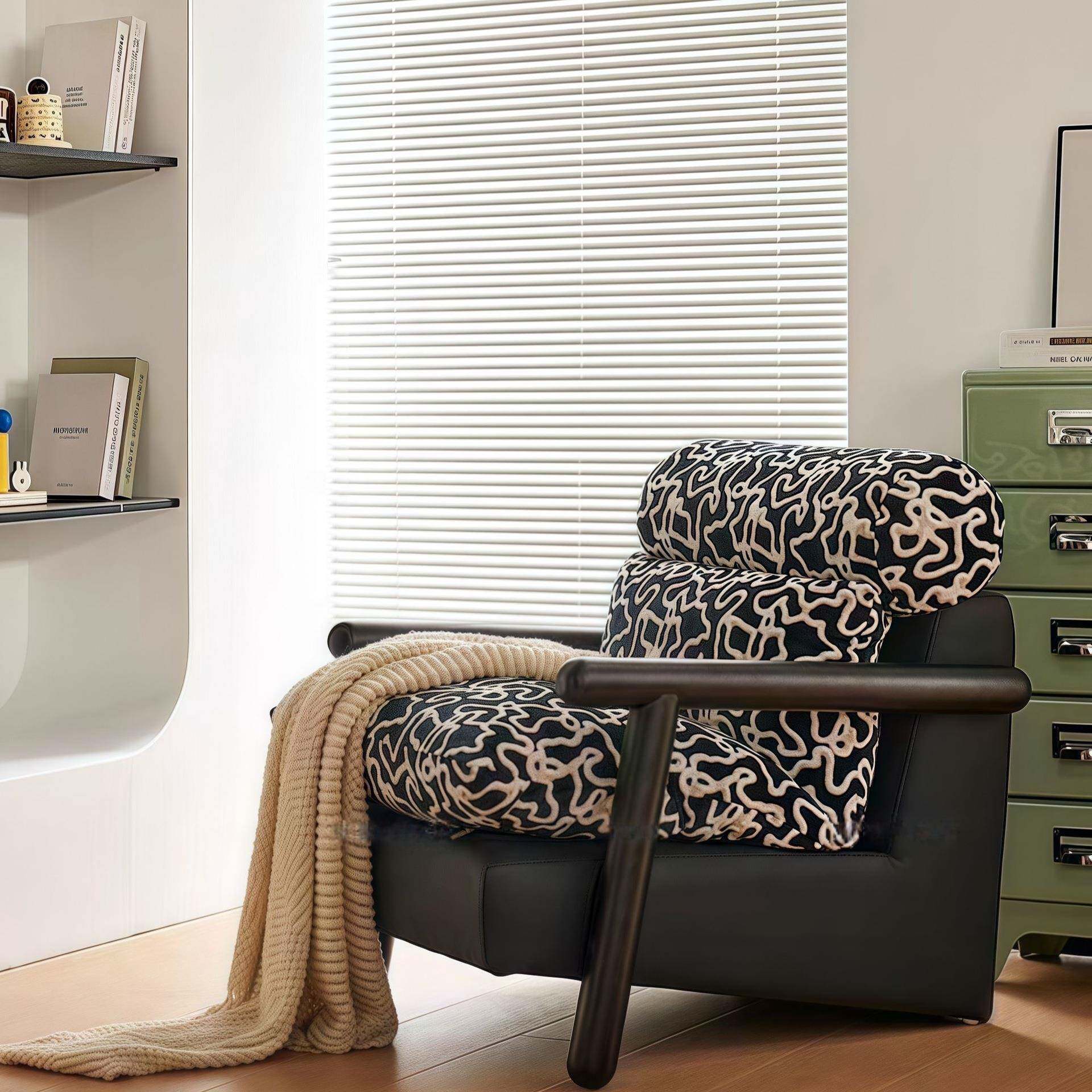 美式复古实木单人休闲设计师款沙发椅中古风客厅家用靠背懒人躺椅