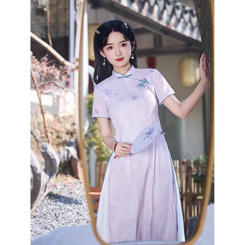 2026新款新中式奥黛旗袍夏季少女修身复古改良民国风日常连衣裙女