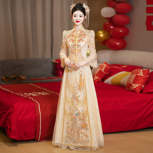 2026新款夏季香槟色秀禾服结婚礼服重工新娘中式婚服出阁龙凤褂高
