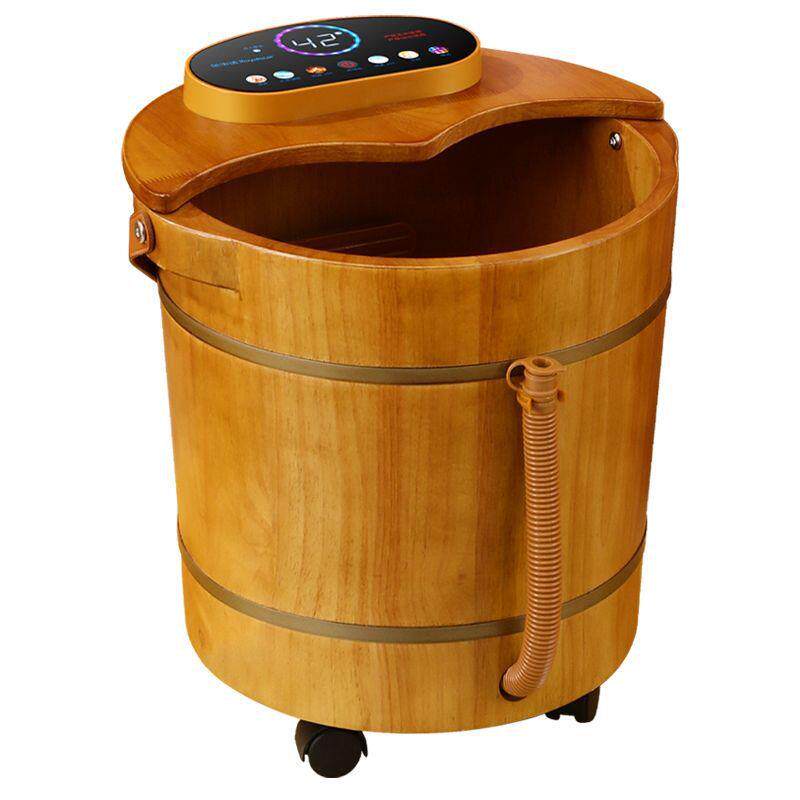 木桶泡脚桶自动加热智能电动按摩足浴盆家用恒温橡木洗脚盆