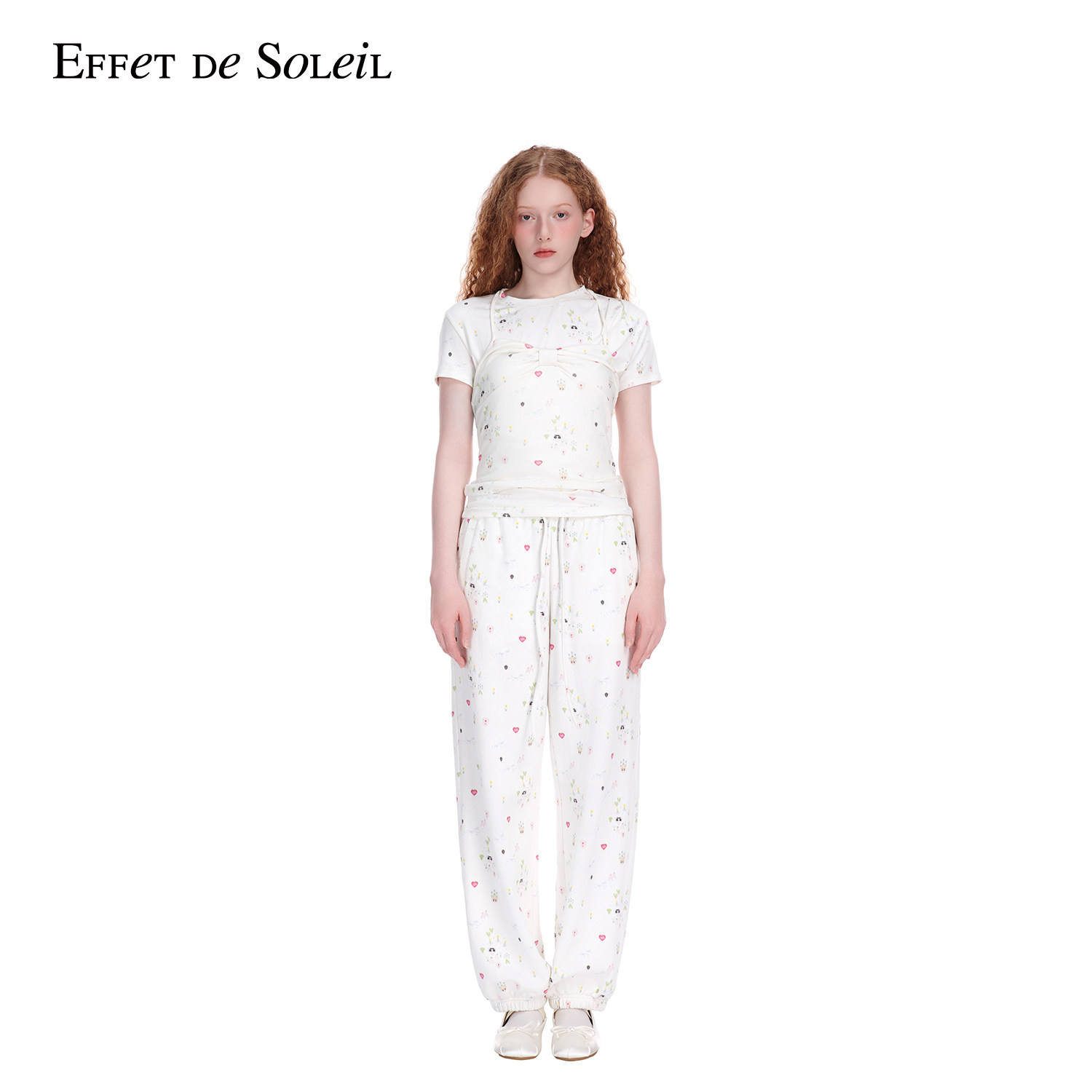 Effet de Soleil徽标满印束脚卫裤宽松休闲裤女装新品26夏