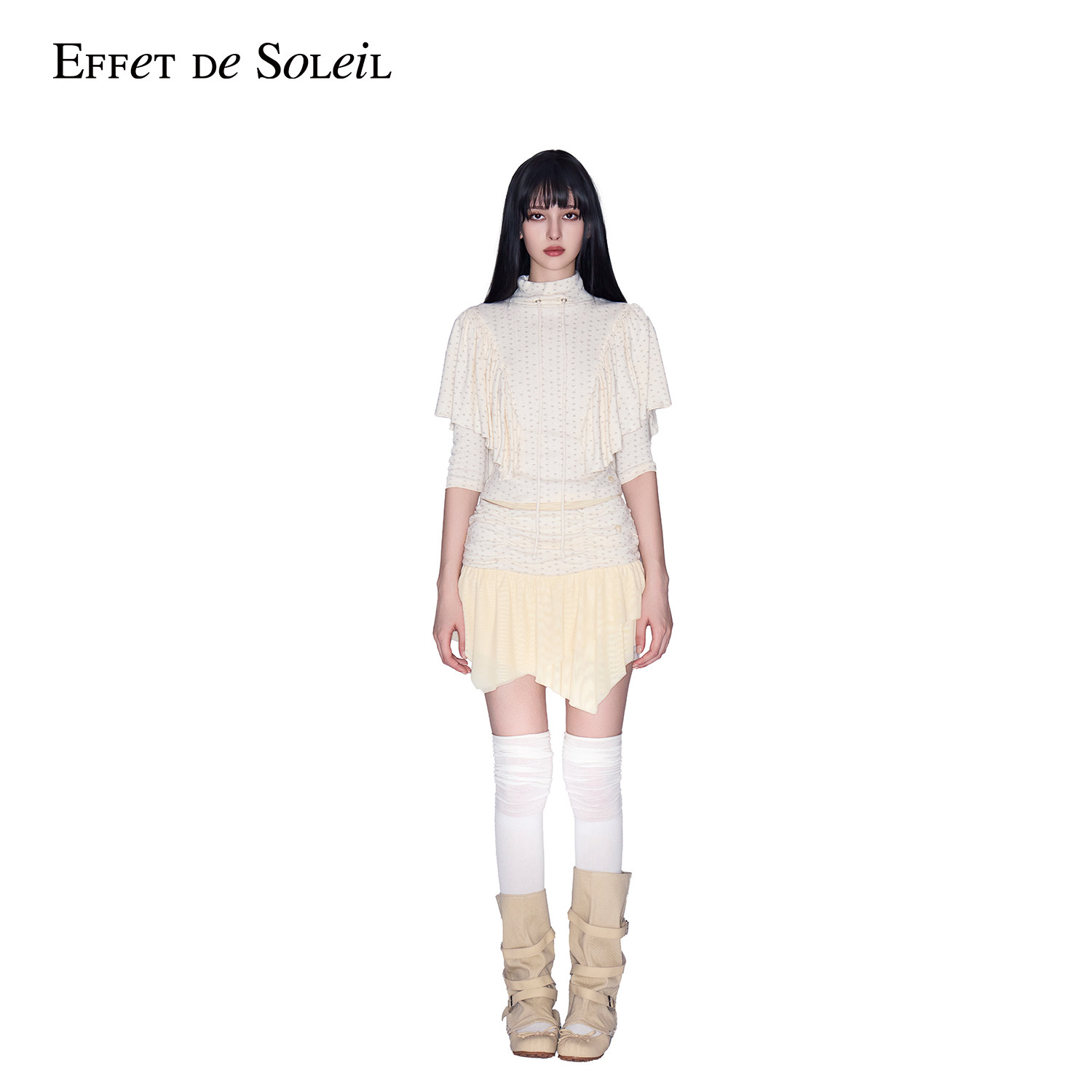 Effet de Soleil芭蕾风抽褶不对称网纱短半裙女装新品26秋