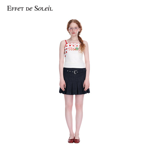 Effet de Soleil钉珠原色牛仔百褶裙短半裙女装新品26夏