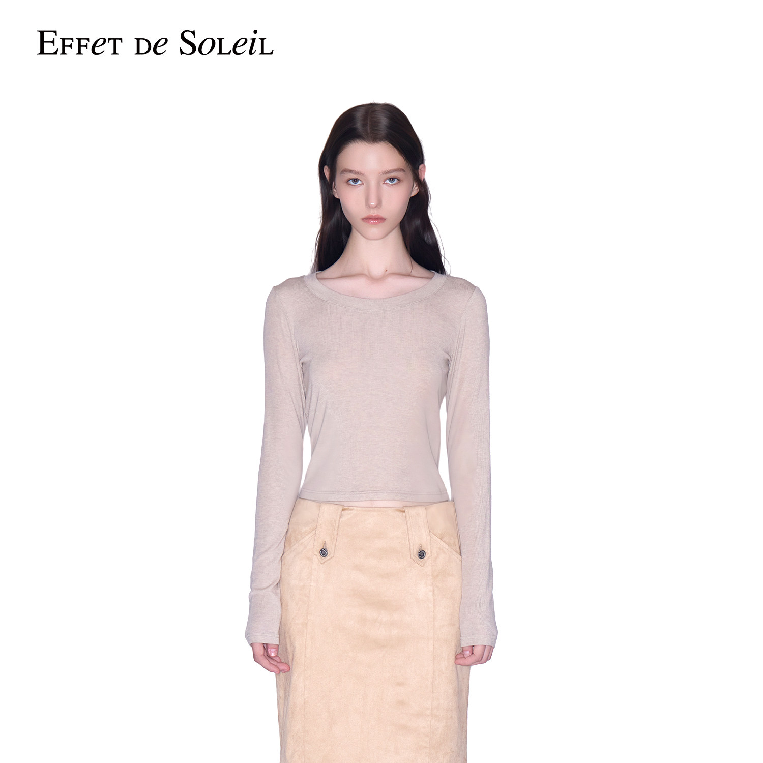 Effet de Soleil中古风纯色圆领长袖针织上衣女装新品26秋