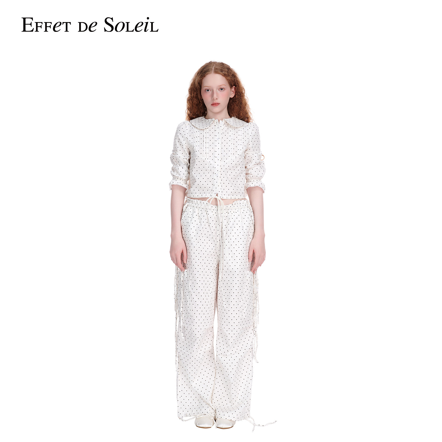 【孔雪儿明星同款】Effet de Soleil波点系带休闲长裤工装裤女装