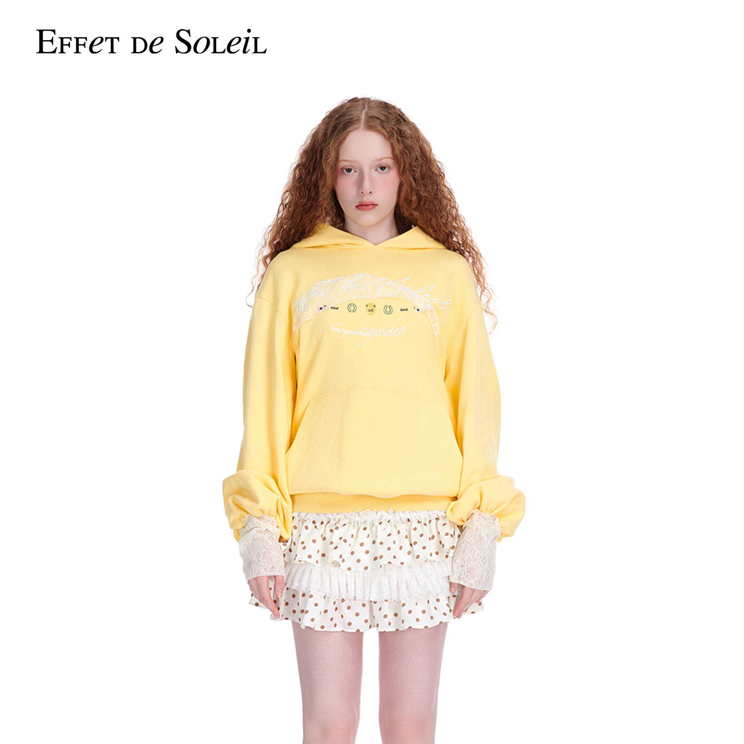 Effet de Soleil刺绣蕾丝拼接连帽卫衣外套女装新品26春