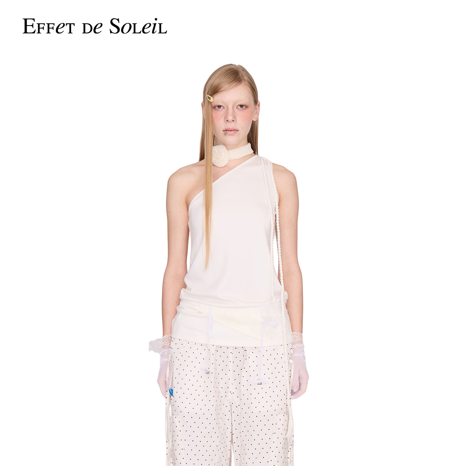Effet de Soleil斜肩系带无袖背心上衣女装新品26夏