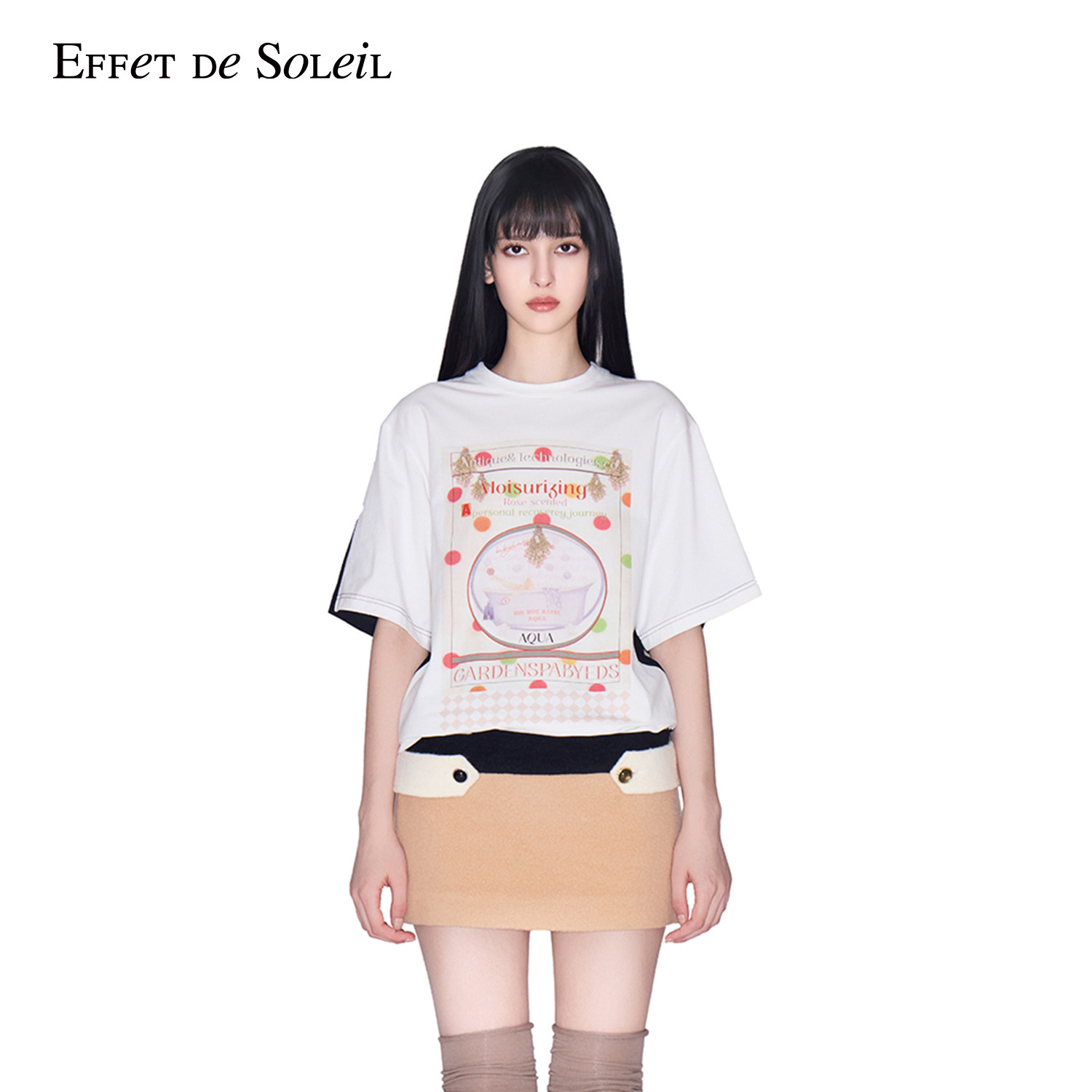 Effet de Soleil拼色印花短袖T恤上衣女装新品26秋